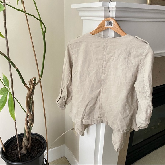 ASOS Beige Linen Open Waterfall Blazer Thin Jacket - Picture 8 of 9